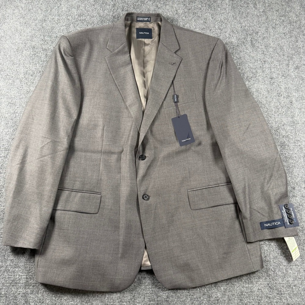 Nautica Suit Jacket Mens 48R Grey 100% Wool N-Flex Performance Stretch Blazer NW